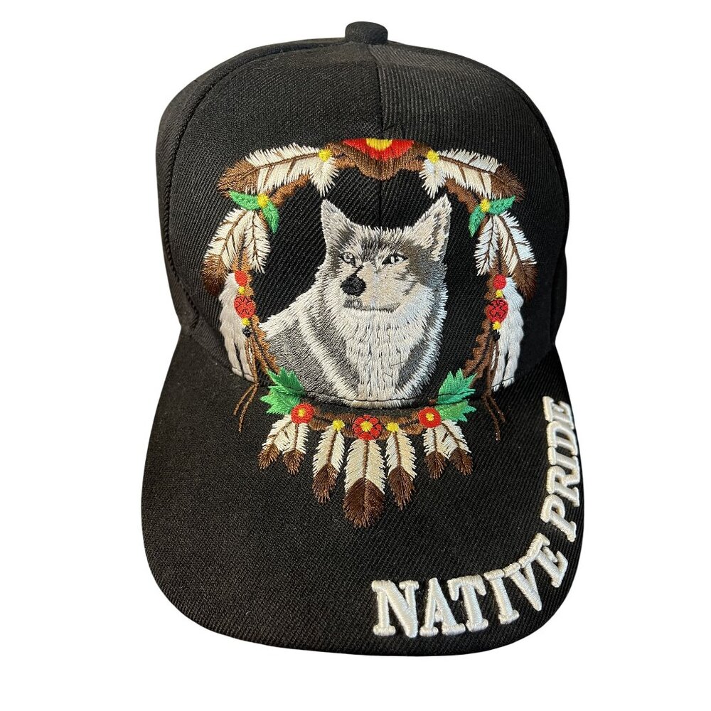 Native Pride Wolf Head Floral Embroidery Dreamcatcher Feather Indian American